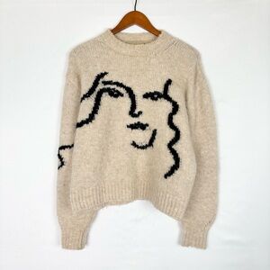 PALOMA WOOL Anita Sweater in Ecru Size M Wool Blend Spain Knit Cream Black